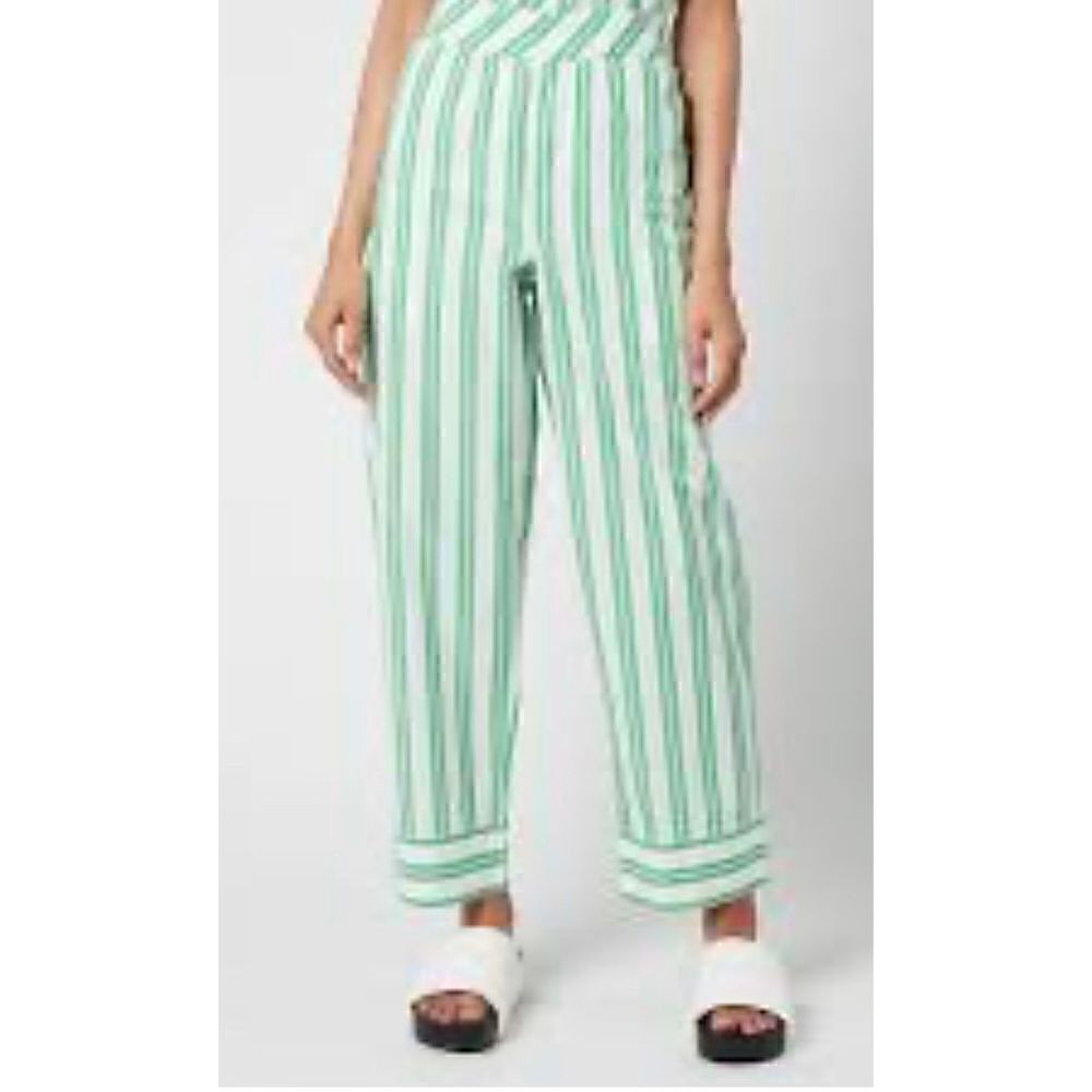 Ganni 100% Organic Cotton Kelly Green Stripe Pant NWT Size 34
